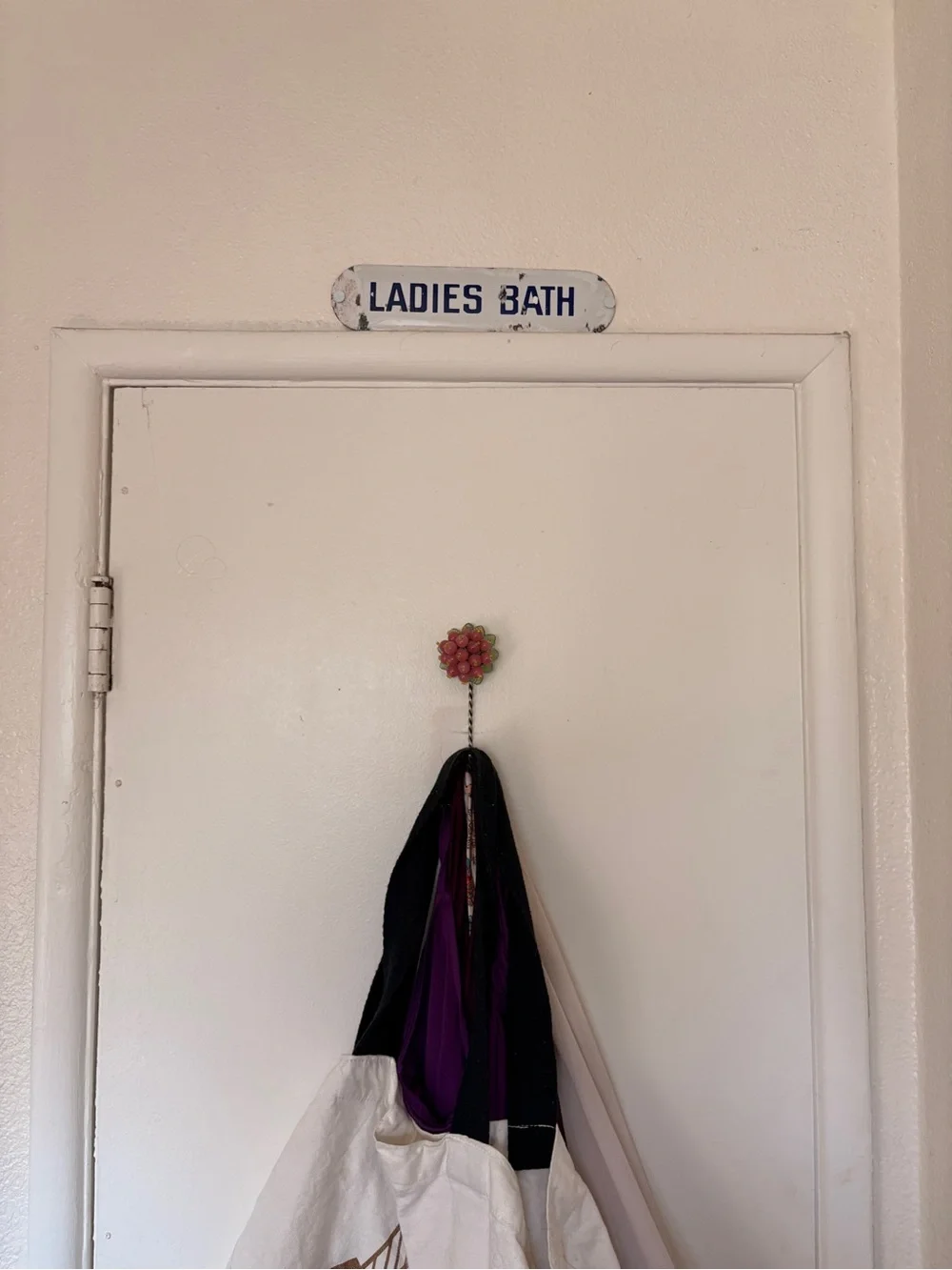 Antique metal Ladies Bath Sign — White with Blue Lettering